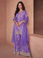 Lavender Faux Georgette Party Wear Sharara Suit